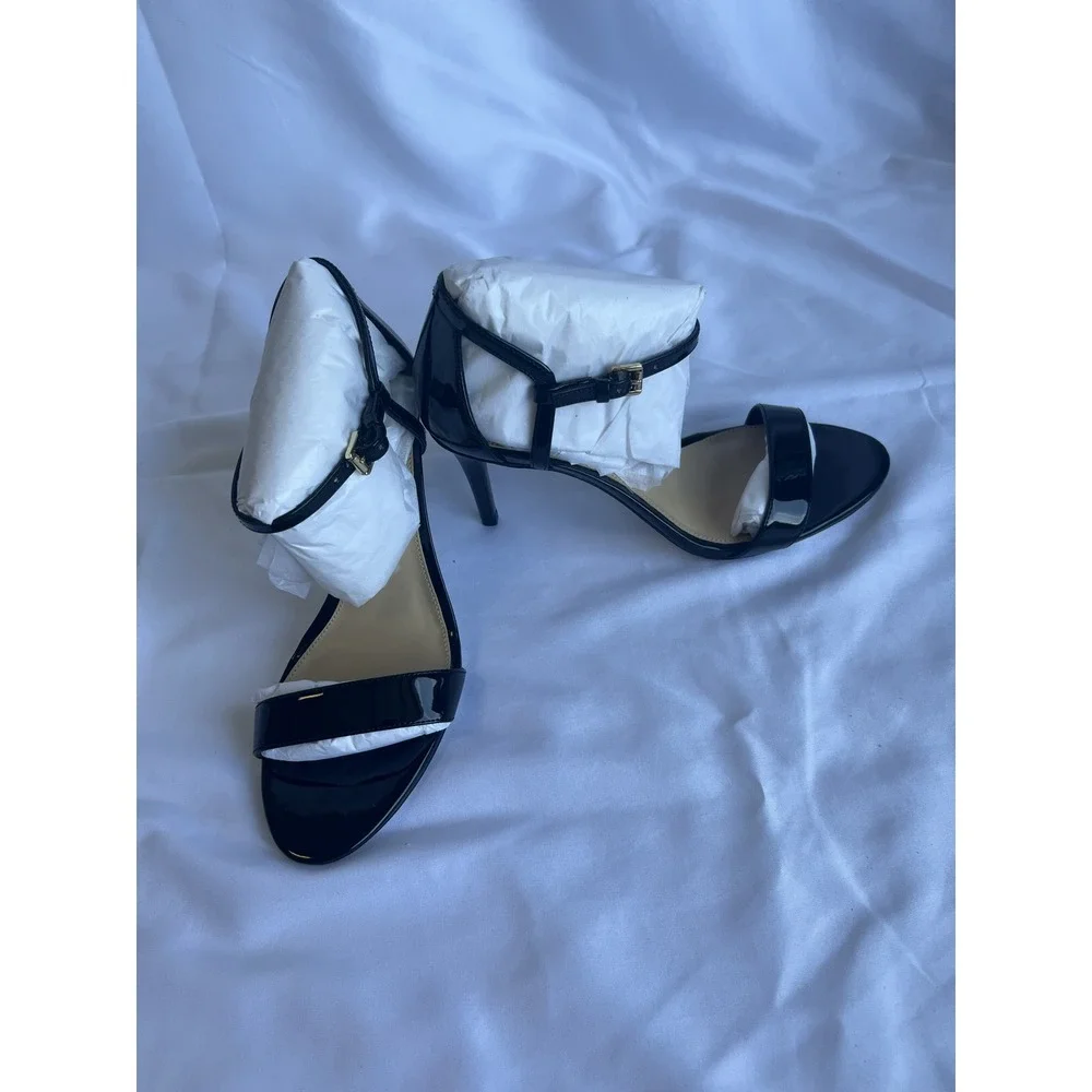Michael Kors Black Patent Leather Stiletto Ankle Strap Sandals Heels Womens 7M